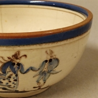 blå brun dansende par blomster gammel knabstrup keramik skål
